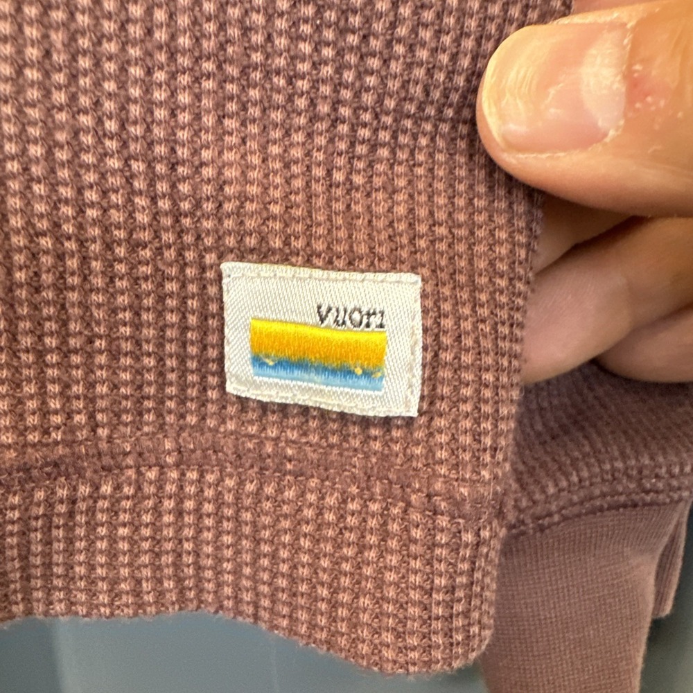 Vuori Shirt Mens Med Brown Waffle Crew Knit Thermal Long Sleeve Pullover V176 - Picture 2 of 6